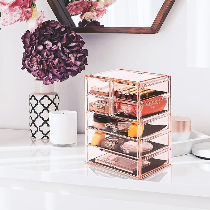 Sorbus Acrylic Makeup Organizer Set, 7-Drawer Vanity & Countertop Cosmetic Storage with Small & Wide Drawers, Pink Makeup Storage for Brushes, Lipsticks, Jewelry – Holiday Gift for Women & Teens - Image 9