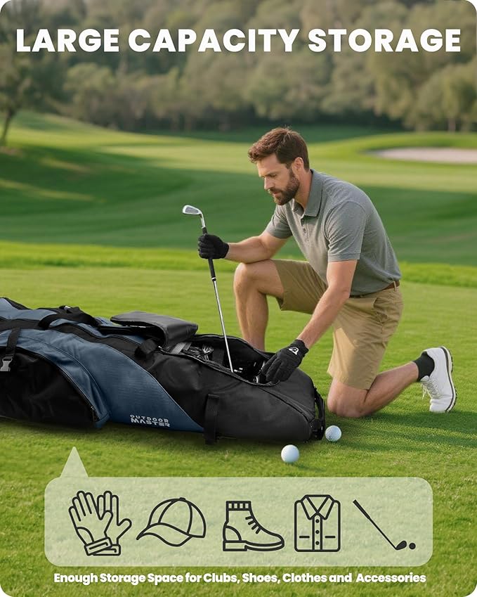 OutdoorMaster Padded Golf Travel Bag with Reinforced Wheels, 900D Heavy Duty Oxford Wear-Resistant and Waterproof Golf Travel Case, Soft-Sided Golf Club Bag, Shoes and Accessories Compartment - Image 4