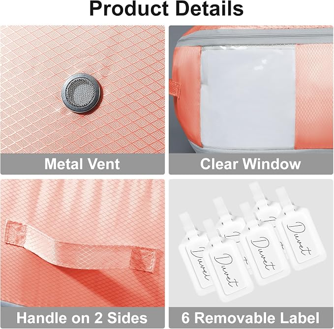 Comforter Storage Bag - Large Capacity Blanket Storage Bags 3-Layer Ultra Space Saving Self Compression Organizer, Washable Compression Bags for Storage Comforter Blanket, 6-Pack, Pink - Image 6