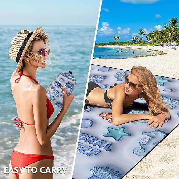 WIWIGO Beach Blanket Waterproof Sandproof Beach Mat 79" X 83"/10'x9'for 2-8 Adults Quick Drying Outdoor Picnic Mat Beach Accessories for Travel, Camping, Hiking - Image 4