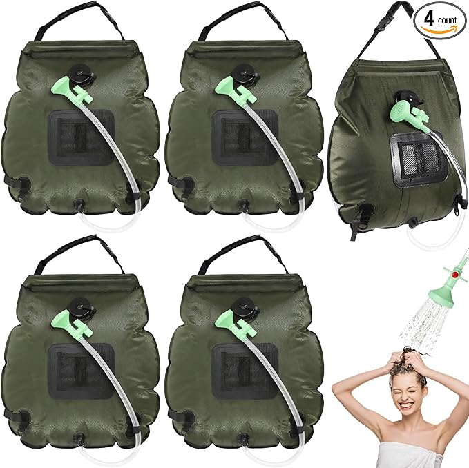Hortsun 4 Pack Solar Portable Shower Bag 5 Gal/20l Solar Heating Camping Shower Bag with On-Off Switchable Head and Removable Hose for Outdoor Camping Hiking Traveling Beach Swimming by Hortsun