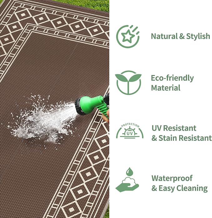 GENIMO Outdoor Rug, Waterproof Plastic Rugs for Patio, 10'x10' Coffee Beige | Outside Larger Modern Carpet Mat for Porch Decor, Deck, Balcony, Camping, RV, Backyard, Picnic, Beach, Reversible - Image 8