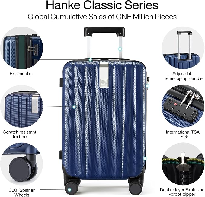 Hanke 29 Inch Expandable Checked Luggage Lightweight PC Hard Shell Luggage Suitcases with Wheels Travel Luggage Rolling Large Suitcase Travel Luggage Bag for Study Abroad.(Dark Blue) - Image 5