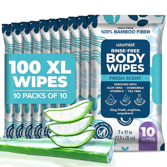 Body Wipes for Adults Bathing No Rinse 100pc XL - Ultra Thick Shower Travel Wipes for Personal Cleansing & Hygiene Essentials, Elderly Care, Incontinence Disposable Washcloths for Women Men