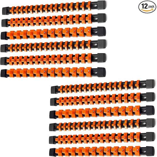 ALOANES 12PC Socket Organizer, Socket Rails Fit 1/2", 1/4" and 3/8" Drive | Heavy Duty ABS Socket Holders Hold up 172 Sockets for Mechanics Toolbox Drawer Bags(Orange) by Aloanes