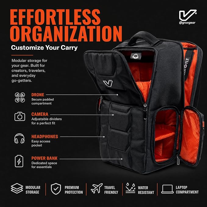 Gruv Gear Travel Laptop Backpack, 20L Black Tech Backpack with Modular Storage Shelves, Dual Access Pockets & TSA-Friendly Design, Compact Carry-On Backpack for Work, Travel & Everyday Carry - Image 3