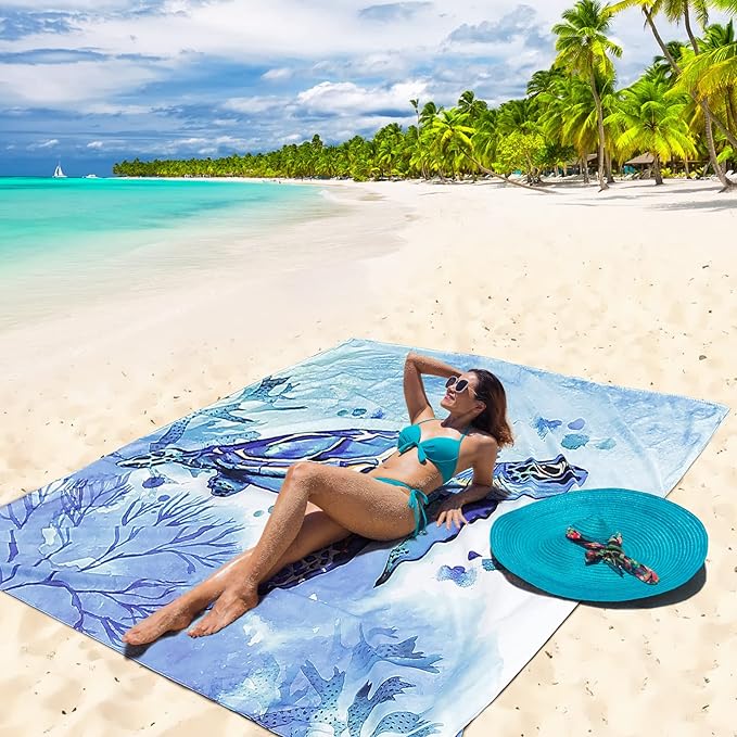 HIHOHO Beach Blanket Waterproof Sandproof Extra Large Beach Mat 79" X 83"/120"x108"for 1-8 Adults Quick Drying Durable Outdoor Picnic Mat for Beach Travel Camping Hiking - Image 4