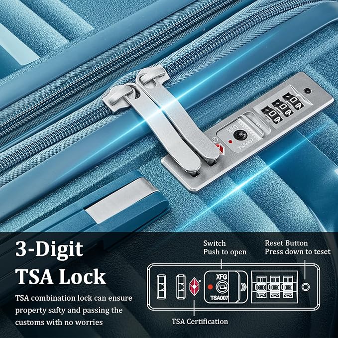 TRAVELEO 4 Piece Luggage Set PP Hardshell, Expandable Suitcase Set (20/24/28) with 14" Cosmetic Case, Lightweight Spinner Wheels with TSA Lock, Detachable Wheels for Nesting Storage (Peacock Blue) - Image 8