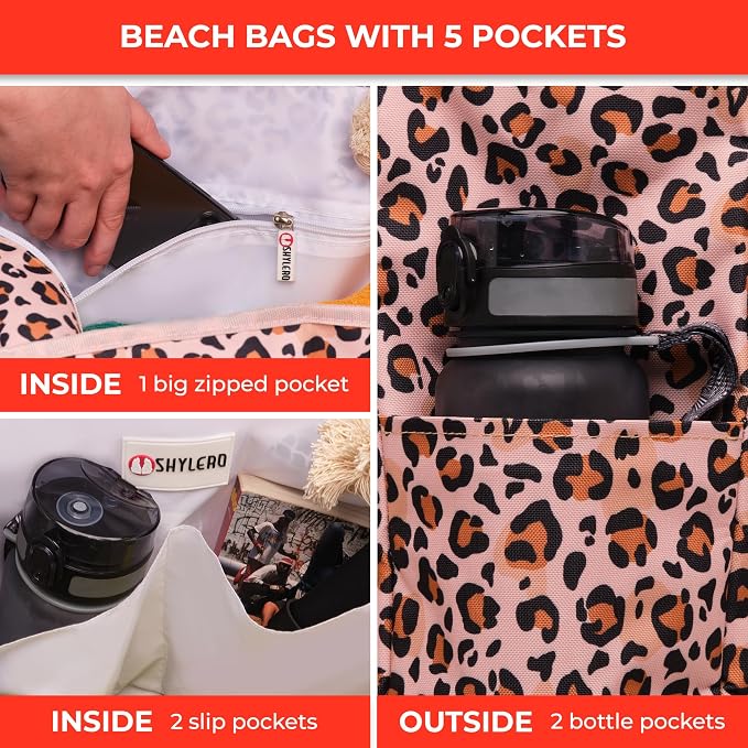 Beach Bag and Pool Bag Has Cooler Pocket, 7 Pockets Total, Zip Top. Family Size Waterproof Beach Tote - Image 7