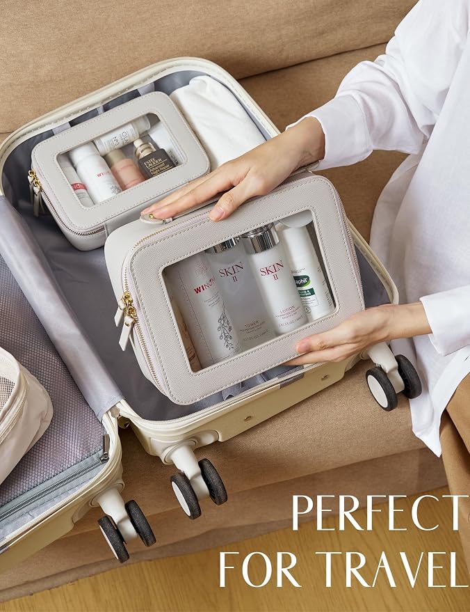 Popvibe Clear Makeup Bag Toiletry Case Travel Transparent Cosmetic Bag with Zipper, Portable Make Up Organizer Traveling Compact Car Bag for Essentials, Beige Grey - Image 5