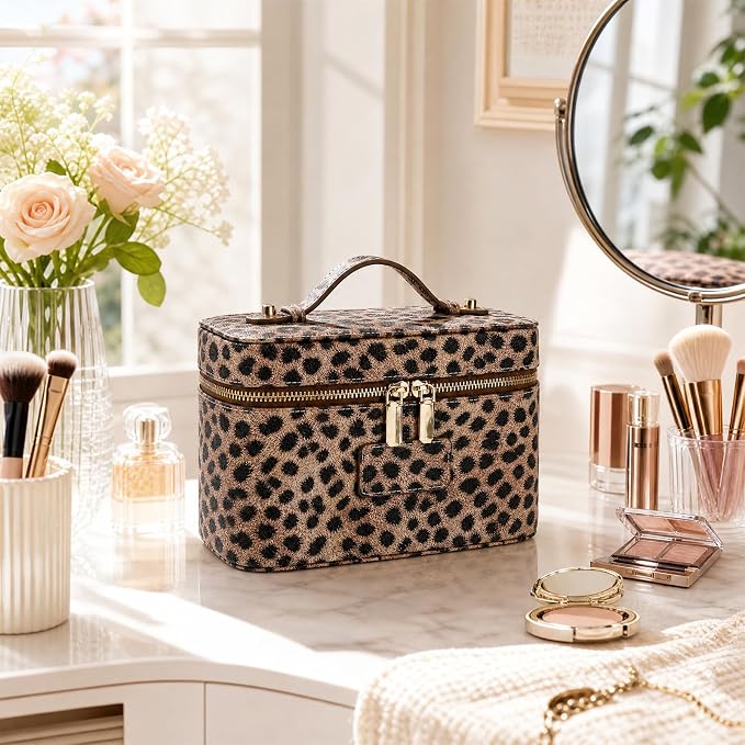 Makeup Case for Women, Leather Makeup Bag Cosmetic Case with Removable Divider, Large Capacity Waterproof Portable Travel Toiletry Make up Organizer Case - Image 3