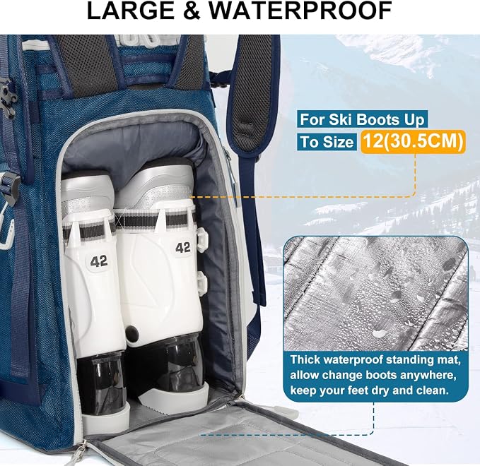 Ski Boot Bag, 65L Waterproof Ski Bag & Snowboard Boot Bag, Travel Backpack for Skis Snowboard Helmet Goggles & Accessories - Image 5