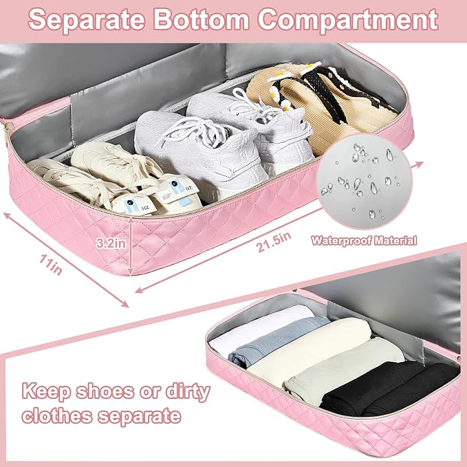 Graduation Birthday Gift for Her, Personalized Initial Weekender Bag for Women 45L Travel Duffle Carry On Quilted, 3PCS Overnight with Cosmetic & Toiletry Bag, Shoe Compartment, Gym Dance Bag for Girl - Image 5