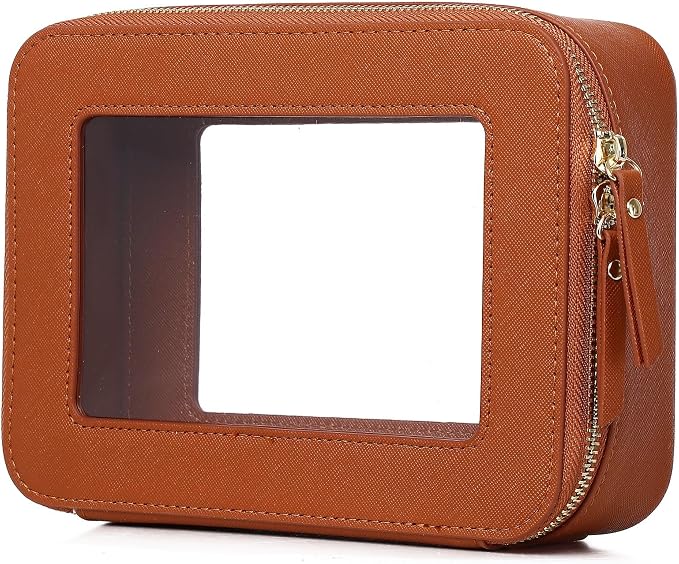 Pinkmik Clear Makeup Bag for Women Waterproof Travel Cosmetics and Toiletries Case Portable Makeup Oaganizer Bag Clear Car Bag with Zipper (X/Brown, M) by Pinkmik