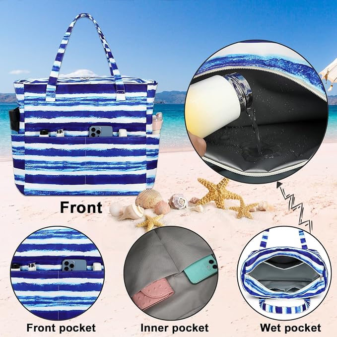 Bluboon Waterproof Beach Tote Pool Bags for Women Ladies Extra Large Carry On Bag With Wet Compartment for Weekender Travel - Image 6