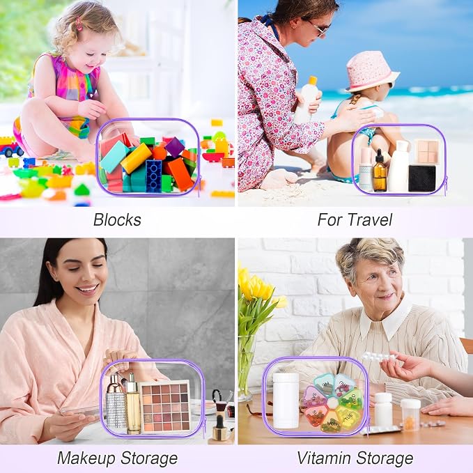 Sanwuta 6 Pcs Clear Hard Zipper Case Plastic Zipper Pouches Transparent Makeup Bag Pencil Case Pouches Toiletry Diaper Bag for Travel Toy Storage Organizer Bins(Purple,7.87 x 5.9 x 2 Inch) - Image 6