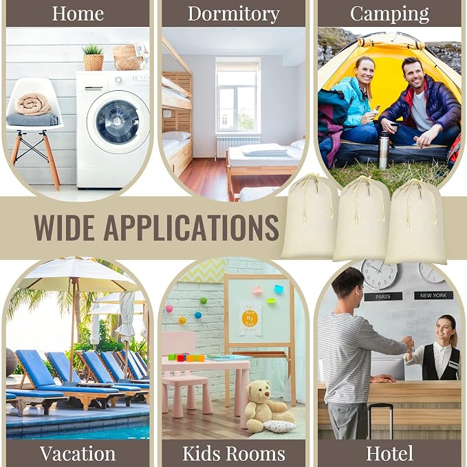 Remagr 12 Pcs 24" x 36" Canvas Laundry Bags Bulk Large Cotton Laundry with Drawstring Heavy Duty Hamper Liner Washable Dirty Clothes Santa Bag for Travel Household - Image 7