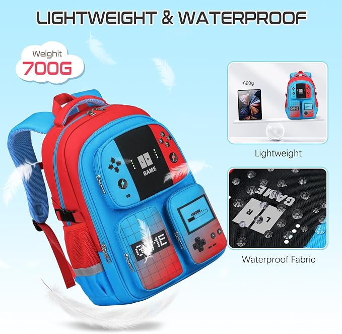 Jafeton School Backpack for Boys, 4 PCS Gamer Boy Backpack Set with Bento Box, Lunch Box & Pencil Pouch, Waterproof Schoolbag for Boys Kids Teens, Elementary Middle School, Kid Bookbag Casual Daypack - Image 5