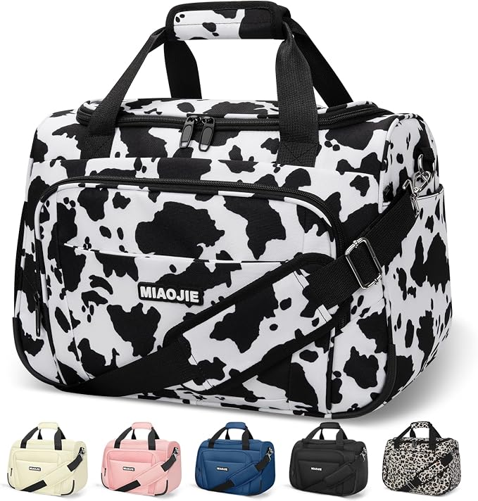 Underseat Carry On Luggage Lightweight Travel Tote Weekender Bag Overnight Duffle Bag for Travel, Travel Essentials Personal Item Travel Bag for Women and Men, Cow Pattern-16Inch by MIAOJIE