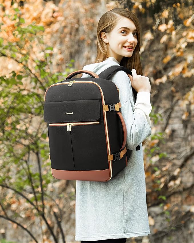 LOVEVOOK Carry On Backpack, 30L Travel Backpack Women with 3 Packing Cubes, TSA Airline Approved Suitcase Bag as Personal Item, Waterproof 15.6 inch Laptop Backpack for Weekender Overnight,Black-Brown - Image 7