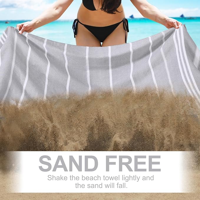 Genovega 6 Packs Oversized Turkish Beach Bath Towel Set Bulk 74"x38" Extra Large Sand Free Quick Dry Swim Camping Pool Clearance Towels Travel Blanket Adult Essentials Light Blue Grey Coral Stripe - Image 3