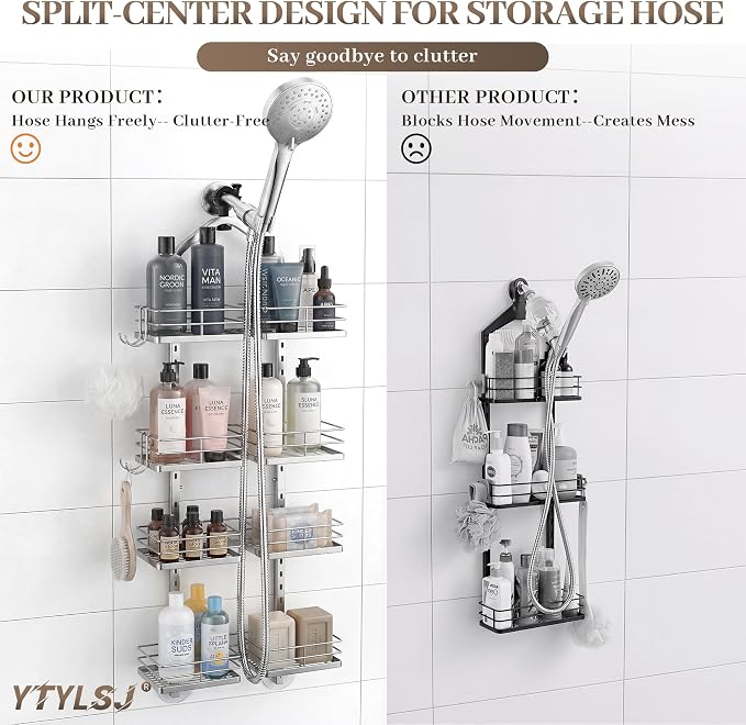 4-Tier Hanging Shower Caddy for Handheld Showerhead, Heavy-Duty Stainless Steel with Dual-Rotating Clamp, Silver - Image 5