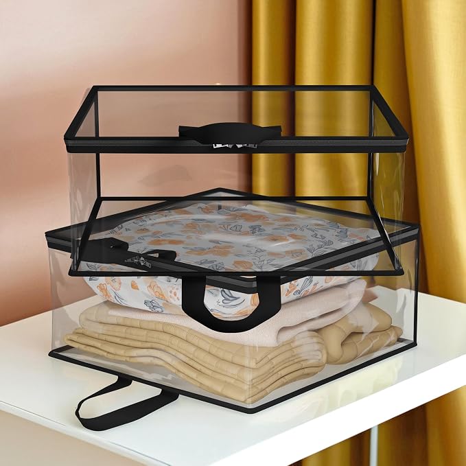 Kuber Industries Waterproof Storage Bag | Multipurpose Bag for Toys, Clothes, Blankets, Bedsheets | Zipper & Handle | Transparent Wardrobe Organizer | Black - Image 6