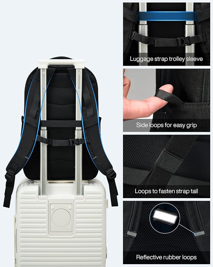 HanTrip Carry On Travel Backpack for Women Men, 30L Medium Work Backpack for Commuter College Water Resistant Bookbags, Black - Image 7