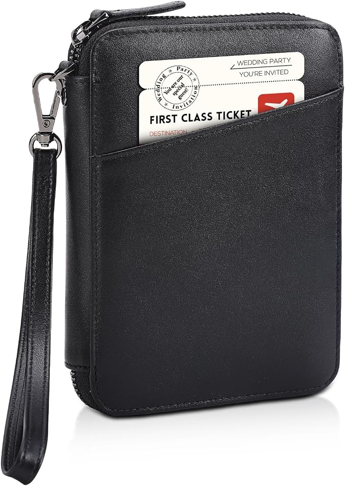 Polare Napa Leather Family Passport Wallet for 4 Passports, RFID Blocking Bifold Passport Cover Travel Document Organizer Holder (Black with AirTag Slot) - Image 2