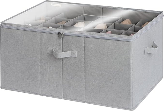 StorageWorks Shoe Organizer for Closet, Fits up to 24 Pairs, Shoe Cubby Storage Containers with Adjustable Dividers and Clear Cover, Grey by StorageWorks