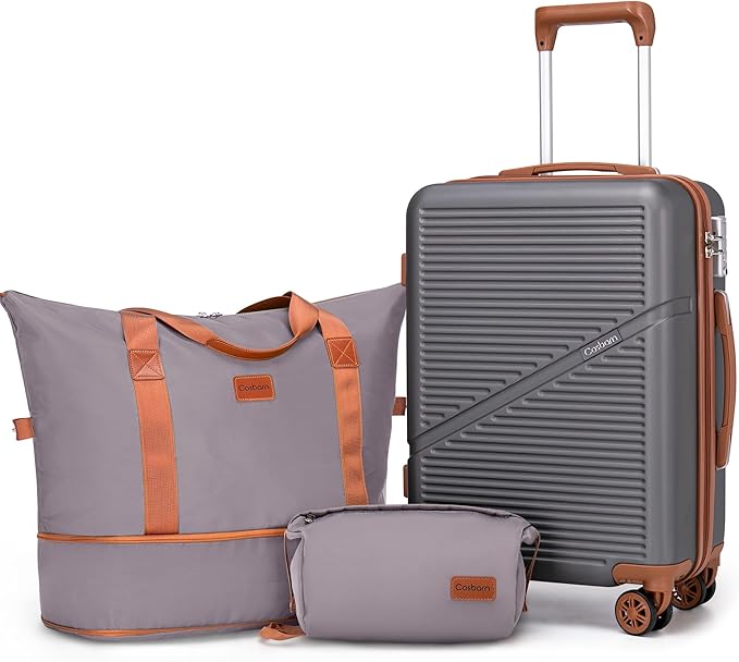 Cosbarn Carry On Luggage Set 22x14x9 Airline Approved, 3 Piece 20 Inch Lightweight ABS Hardside Suitcases with Wheels and TSA Lock, Durable Waterproof Travel Suitcase for Men Women by Cosbarn
