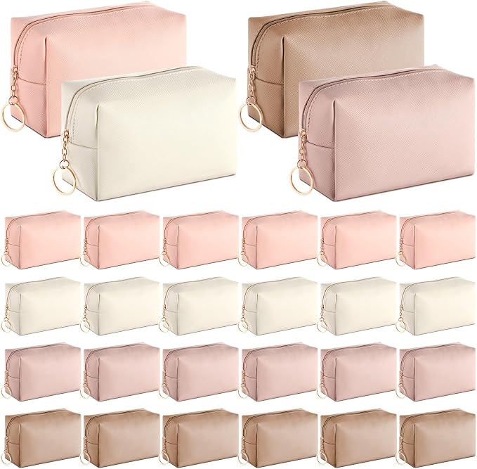 Chunful 24 Pcs Preppy Makeup Bag PU Leather Cosmetic Bag Bulk Makeup Plain Pouch Waterproof Toiletry Purse for Women Traveling Preppy Pencil Case Valentine's Day Gifts (Blush Nude) by Chunful