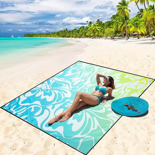 WIWIGO Beach Blanket Waterproof Sandproof Beach Mat 79" X 83"/10'x9'for 2-8 Adults Quick Drying Outdoor Picnic Mat Beach Accessories for Travel, Camping, Hiking by WIWIGO