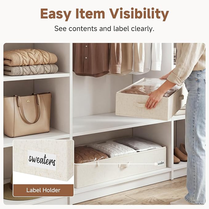 StorageWorks Under Bed Storage Containers - Extra Large Underbed Storage with Handles and Label Holder, 2 Pack Ultra-thick Fabric Underbed Bins, Closet Organizer for Clothes, Blankets, Sweater - Image 3