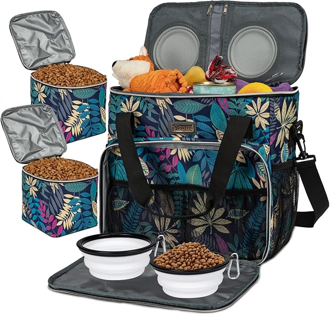 BAGLHER Dog Travel Bag, Pet Travel Bag (ALL Pet Travel Supplies), With 2 Pet Food Containers and 2 Collapsible Silicone Bowls; Essential Kits for Travel Hawaii by BAGLHER