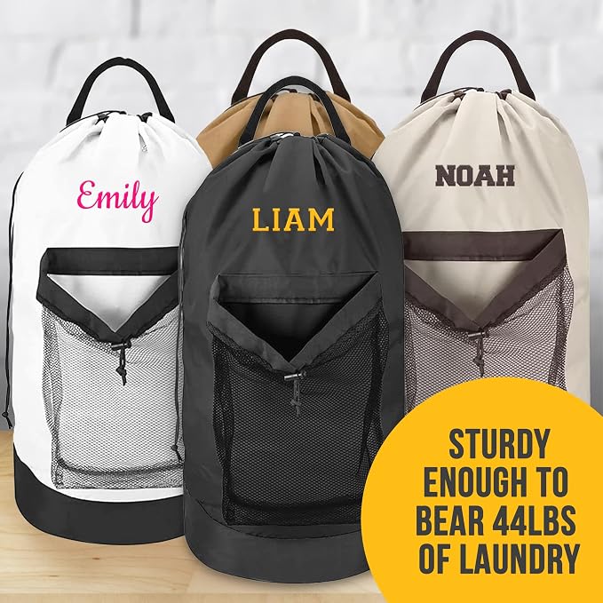 2 Pack Personalized Laundry Bag Heavy Duty Custom Senior University XL Bag Backpack with Hanging Shoulder Strap & Mesh Pocket - Back to School College Graduation Gift - Choose Font & Thread Color - Image 3