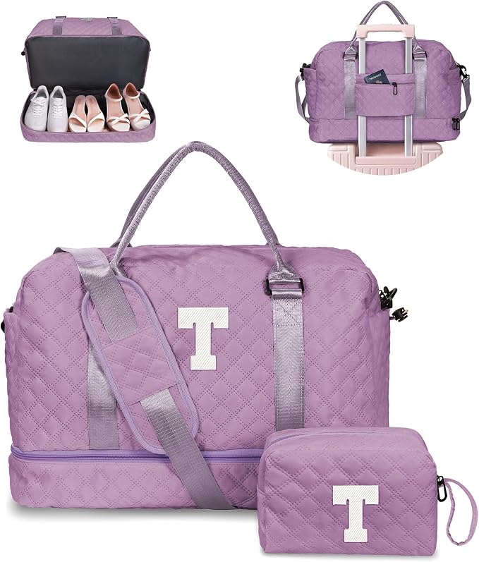 Women's Gifts - Personalized Duffle Bag with Shoe Compartment, Weekender & Overnight Bag for Tween Travel, Graduate Gift by Vogewood