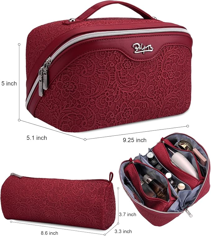 BOYATU Travel Makeup Bags Cosmetic Organizer Bag: 3 Pcs Set Large Capacity Make up Bag with Compartments - Waterproof Leather Toiletry Bags with Handle for Women (A-Red) - Image 5