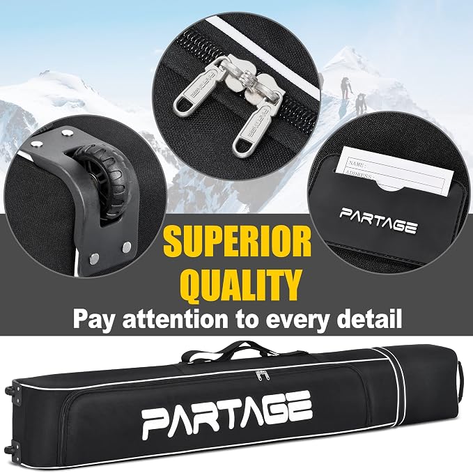Partage Ski Bag - Ski Bag with Wheels Waterproof Ski Travel Bag Ski Boot Bag 600D Heavy Duty Oxford Fabric - Adjustable Length Up to 200cm Easy to Store and Transport Suitable for Men Women - Image 5