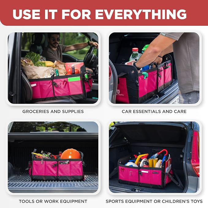 Pink Car Trunk Organizer for Women, SUV & Jeep Cargo Storage, Large | Fits Cars, SUVs & Trucks Great Gift for Car Owners Keeps Your Car Organized Easy Grocery Storage Space-Saving Portable - Image 5