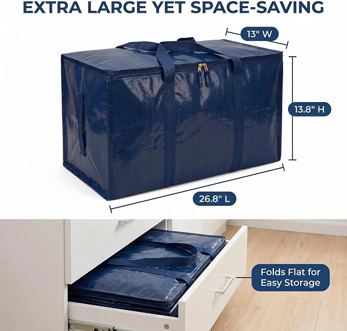 14 Pack Heavy Duty Storage Moving Bags with Zippers, Foldable Closet Organizer Storage Bin for Daily Organization, Camping, Travel, Decluttering, Transport, Packaging Moving (26.8"x13"x13.8") - Image 5