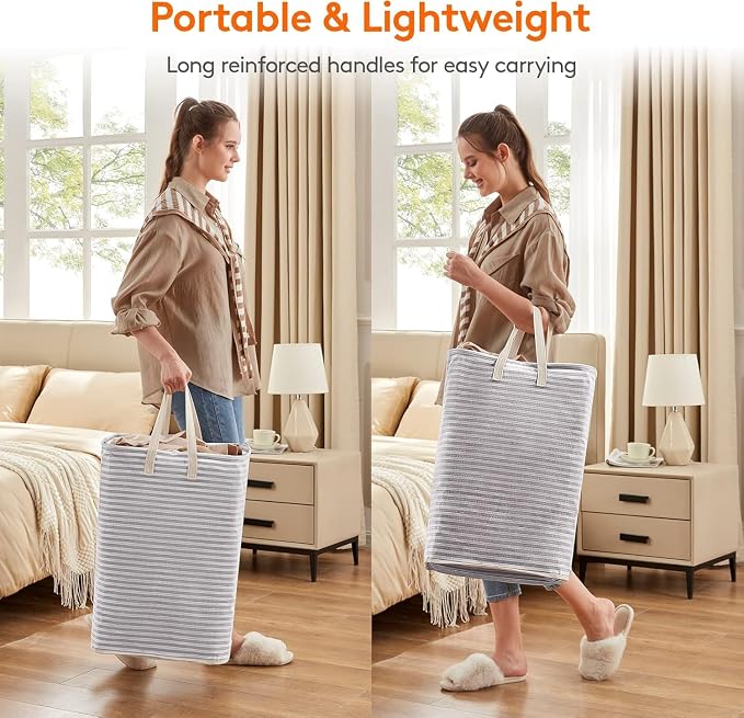 Lifewit 2 Pack Laundry Basket 80L Each, Collapsible Clothes Hamper with Reinforced Handles, Freestanding Waterproof Design for Bedroom and Laundry Room, Grey 160L Total - Image 3