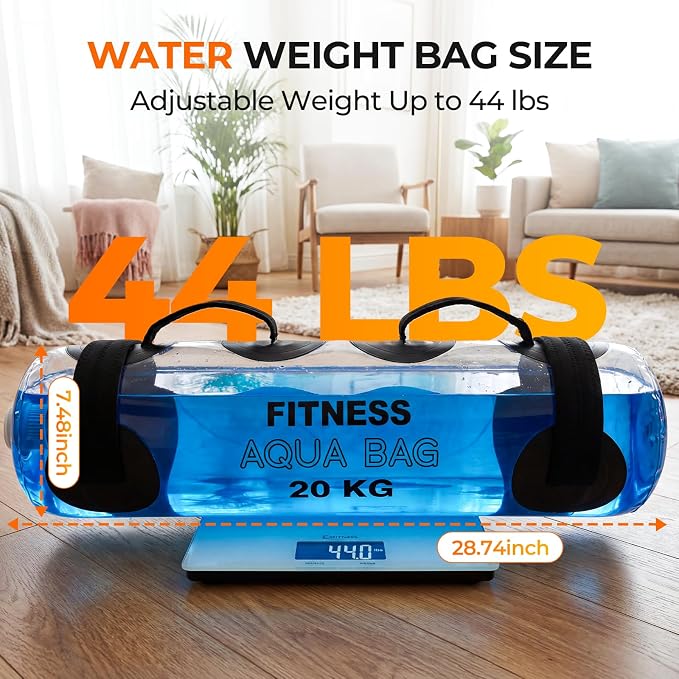 Water Weights Aqua Bag, 44 lbs - Adjustable Portable Water Weight Workout Sandbag Alternative Stability Fitness Equipment for Strength Core Balance Training Full Body Exercise Home Gym - Image 2