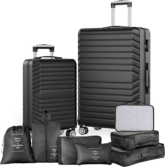 Luggage Sets 2 Piece, 9 Piece Travel Suitcase Set, 20 inch Carry on Luggage, 28 inch Checked Luggage for Women with 7PC Organize Bags by Suitour
