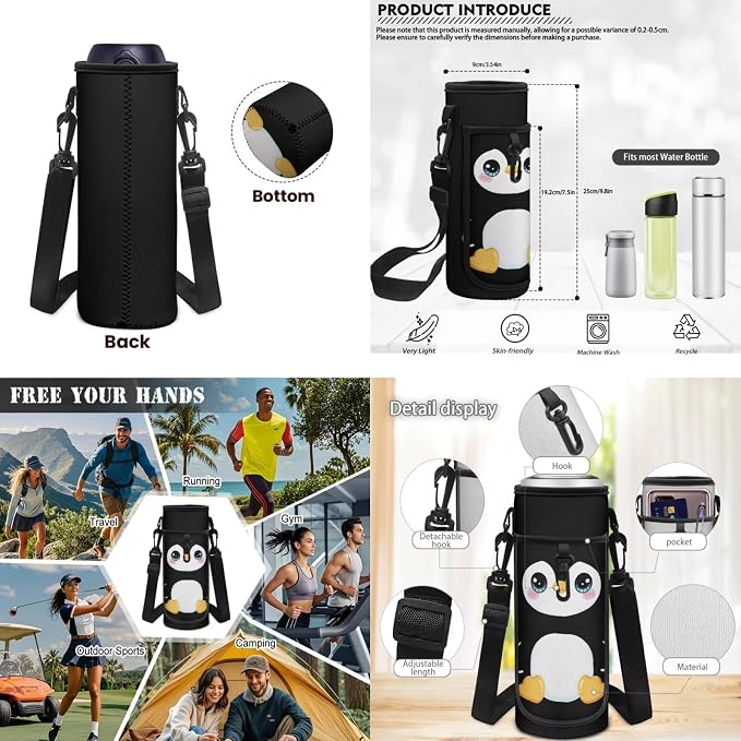 Penguin Print Backpack for Kids 4 Pieces School Backpack with Insulated Lunch Bag with Pencil Case Water Bottle Carrier for 4-6 Years - Image 5