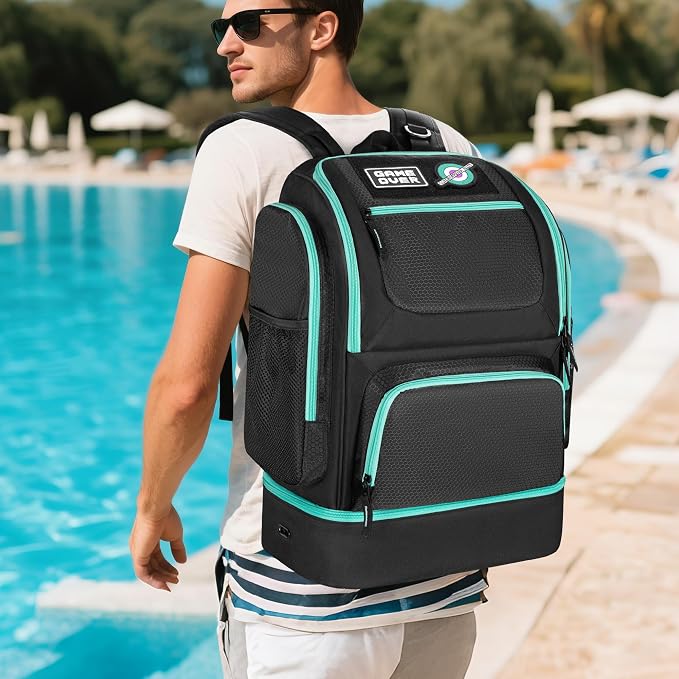 GOBUROS Swim Bag for Swimmers with Shoe Compartment, Swim Backpack for Men and Women, Swimming Bag with Multiple Pockets for Swim Gear Organization, Black - Image 6