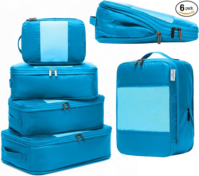 6-Pack Large Compression Packing Cubes for Travel - Lightweight Compression Packing Cube Set, Water-Resistant Luggage Organizer Bags & Suitcase Organizers, Travel Cubes for Carry-On, Checked Luggage by NookTheory