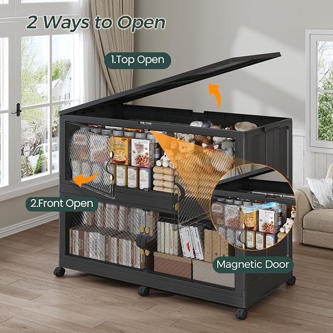 300Gal/1200QT 5-Tiers Extra Large Stackable Storage Bins with Lid, Collapsible Cabinet Closet Organizer Plastic Container Box with Wheels Doors Drawers for Office Dorm Kitchen, Black - Image 4