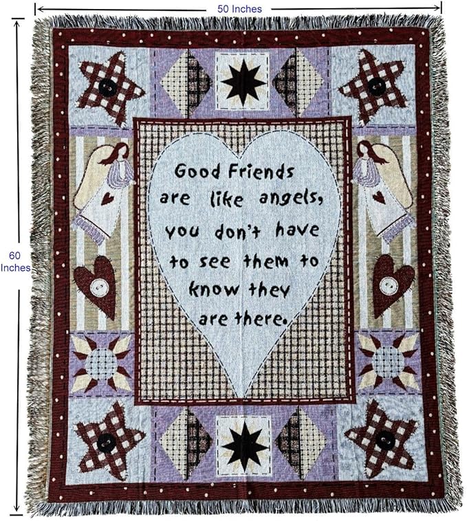 Friends & Family Like Angels Woven Tapestry Throw Blanket Wall Hanging Art Handicrafts Jacquard Multipurpose Soft Travel Mat Outdoor with Fringe Tassels 50 X 60 Inches