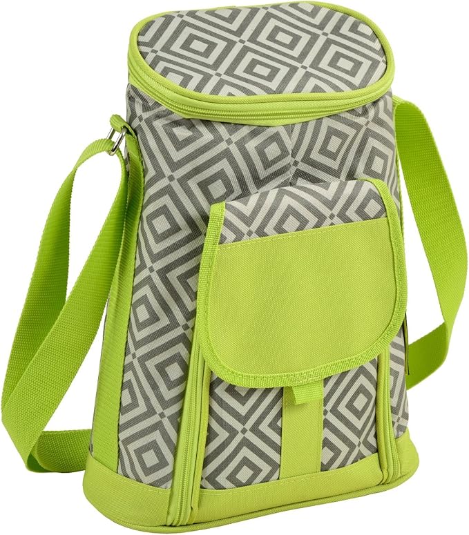 Picnic at Ascot Stylish 2 Bottle Insulated Wine Tote Bag With Cheese Board, Granite Grey/Green - Image 4